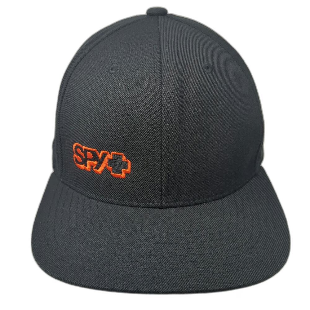 Spy Optic Snapback Hat Black One Size SPY+ Orange Logo Green Undervisor Flat